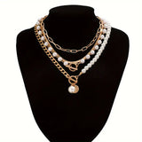 Vintage Pearl & Gold Snake Chain Necklace Set | Gold