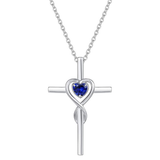 Sapphire Heart Stone Cross Necklace | White Gold