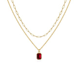 Paperclip Layered Ruby Necklace | Gold