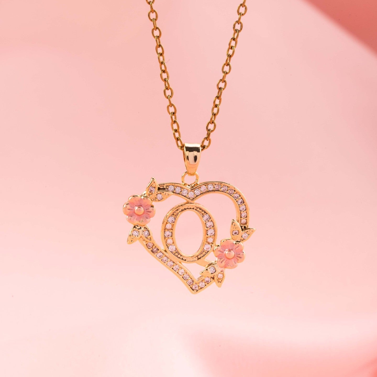 Floral Charm Initial Necklace | Gold