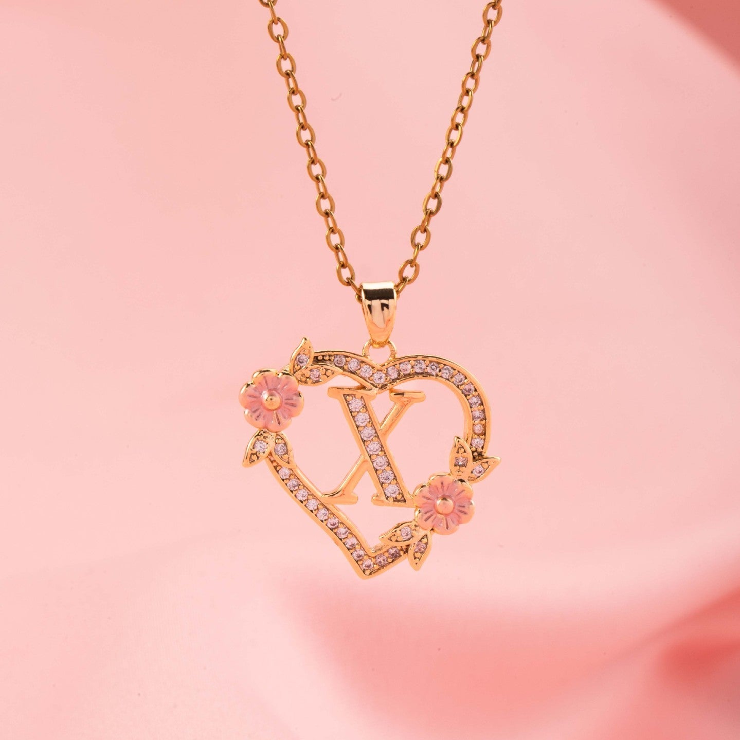 Floral Charm Initial Necklace | Gold