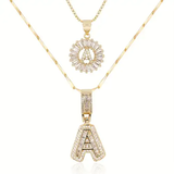 Pave letter initial necklace set | White Gold