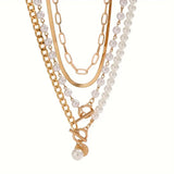 Vintage Pearl & Gold Snake Chain Necklace Set | Gold